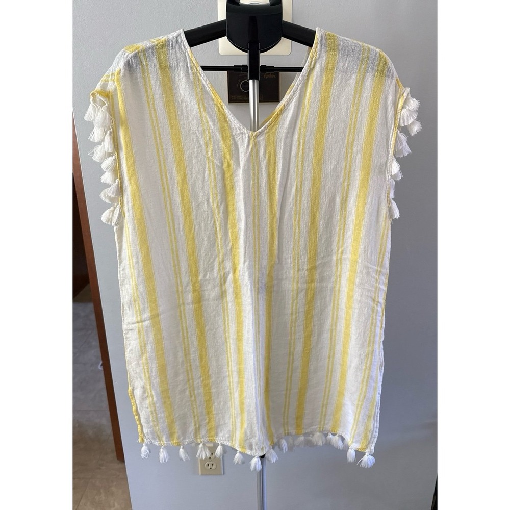C&C California Women's Yellow‎ White Stripped Cotton CoverUp  Size Large